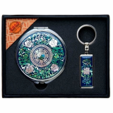 Compact Mirror and Key chain Set Mother of Pearl Arabesque